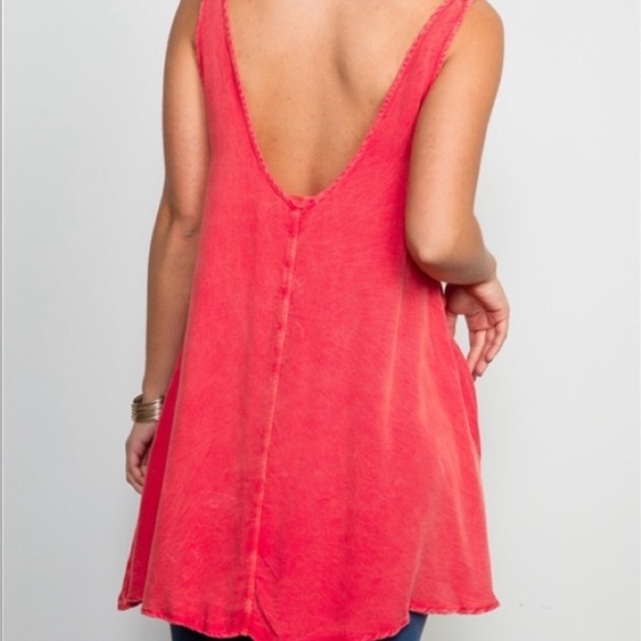 Audrey 3+1 Red Orange Tunic Low Back Swing Tank Top NEW - Picture 5 of 6